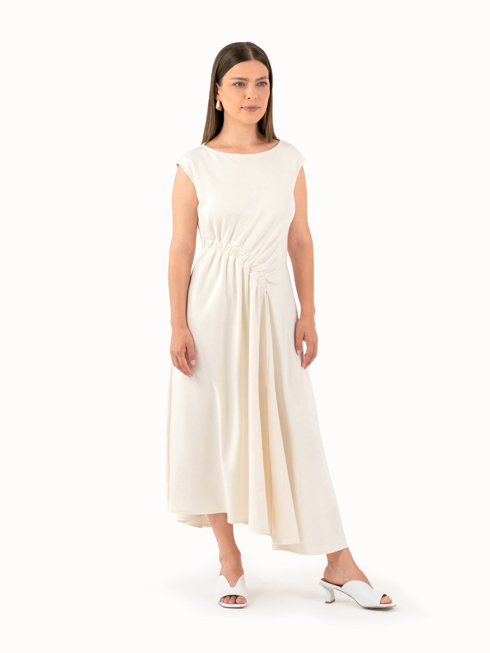 The Ruched Jersey Midi Dress – Ivory Petite