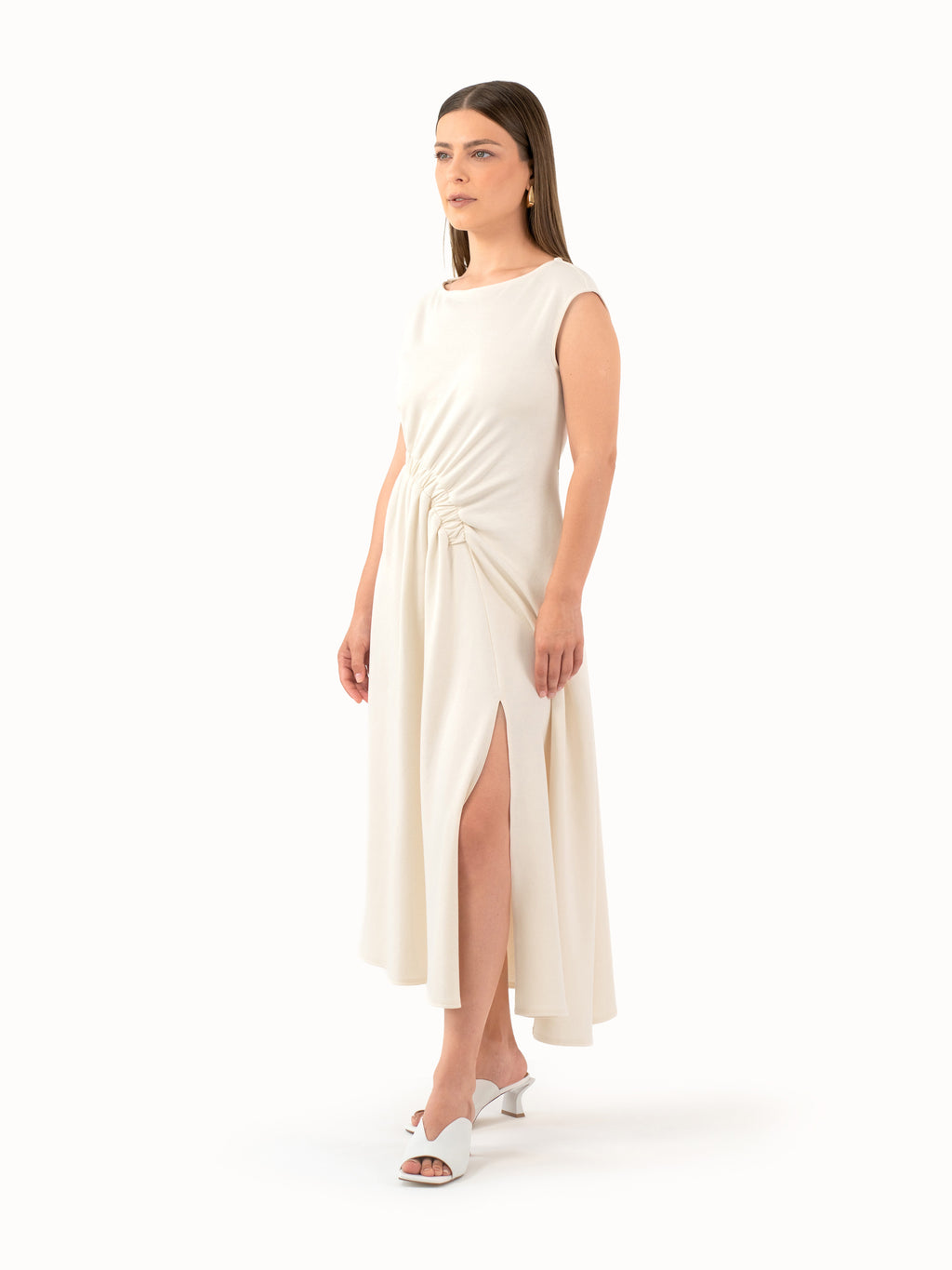 The Ruched Jersey Midi Dress – Ivory Petite