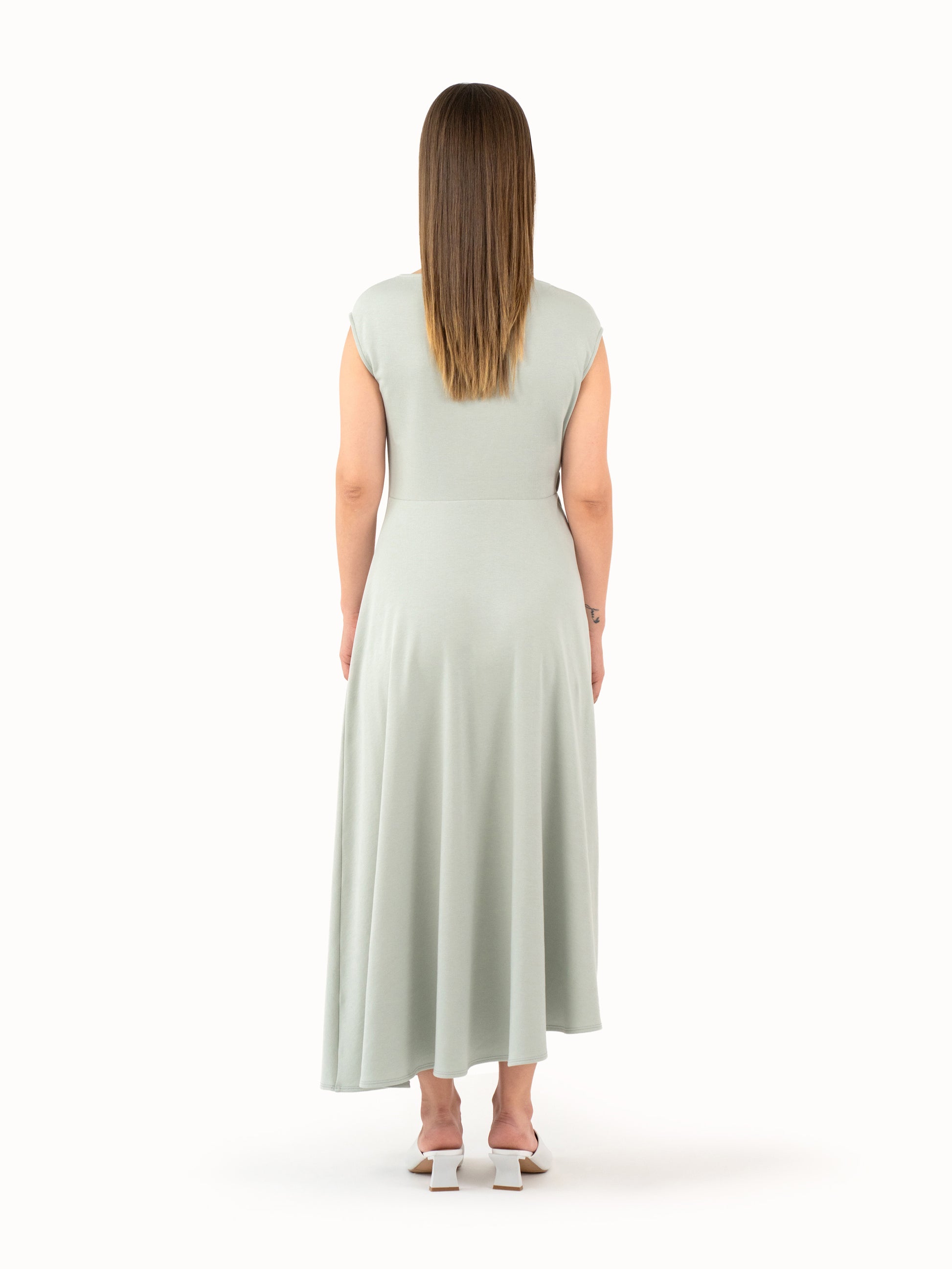 The Ruched Jersey Midi Dress – Mint Green Petite