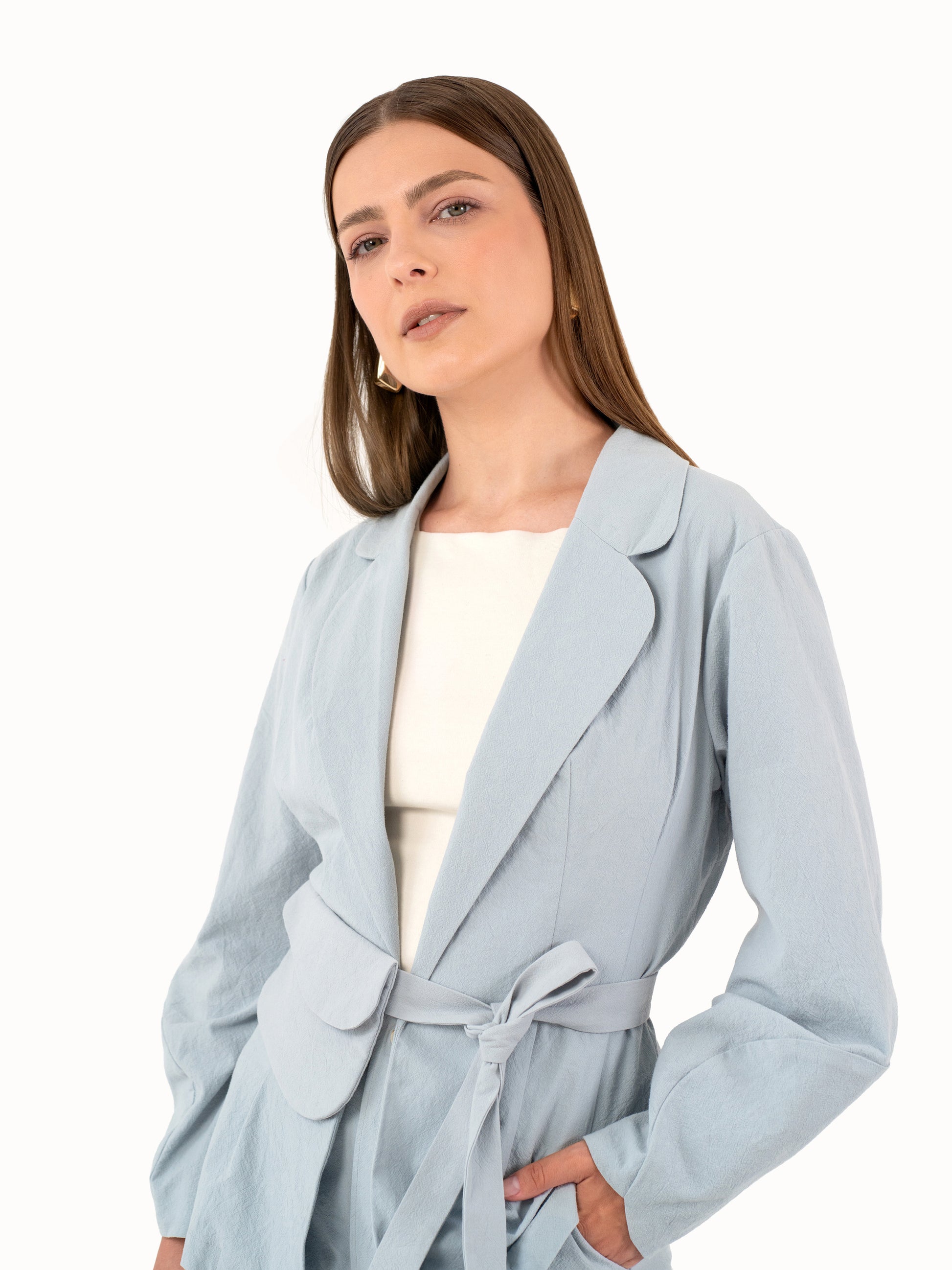 The Belted Jacket – Sky Blue Petite