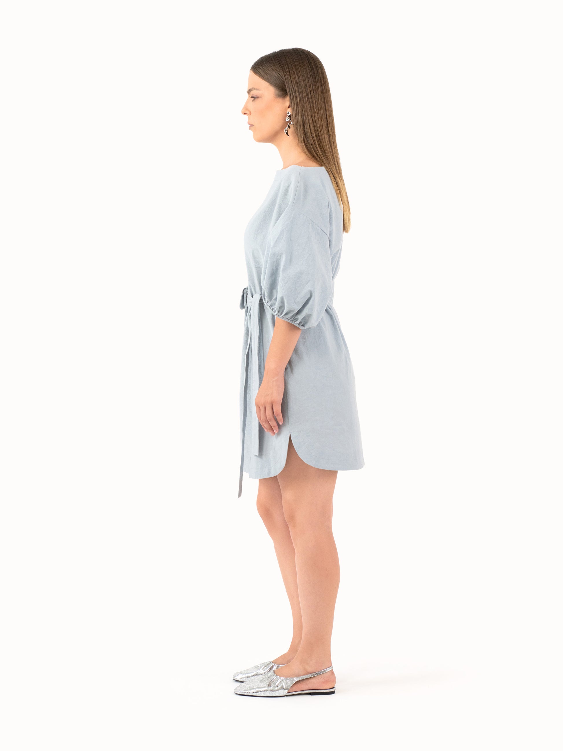 The Belted Cotton Mini Dress – Sky Blue Petite