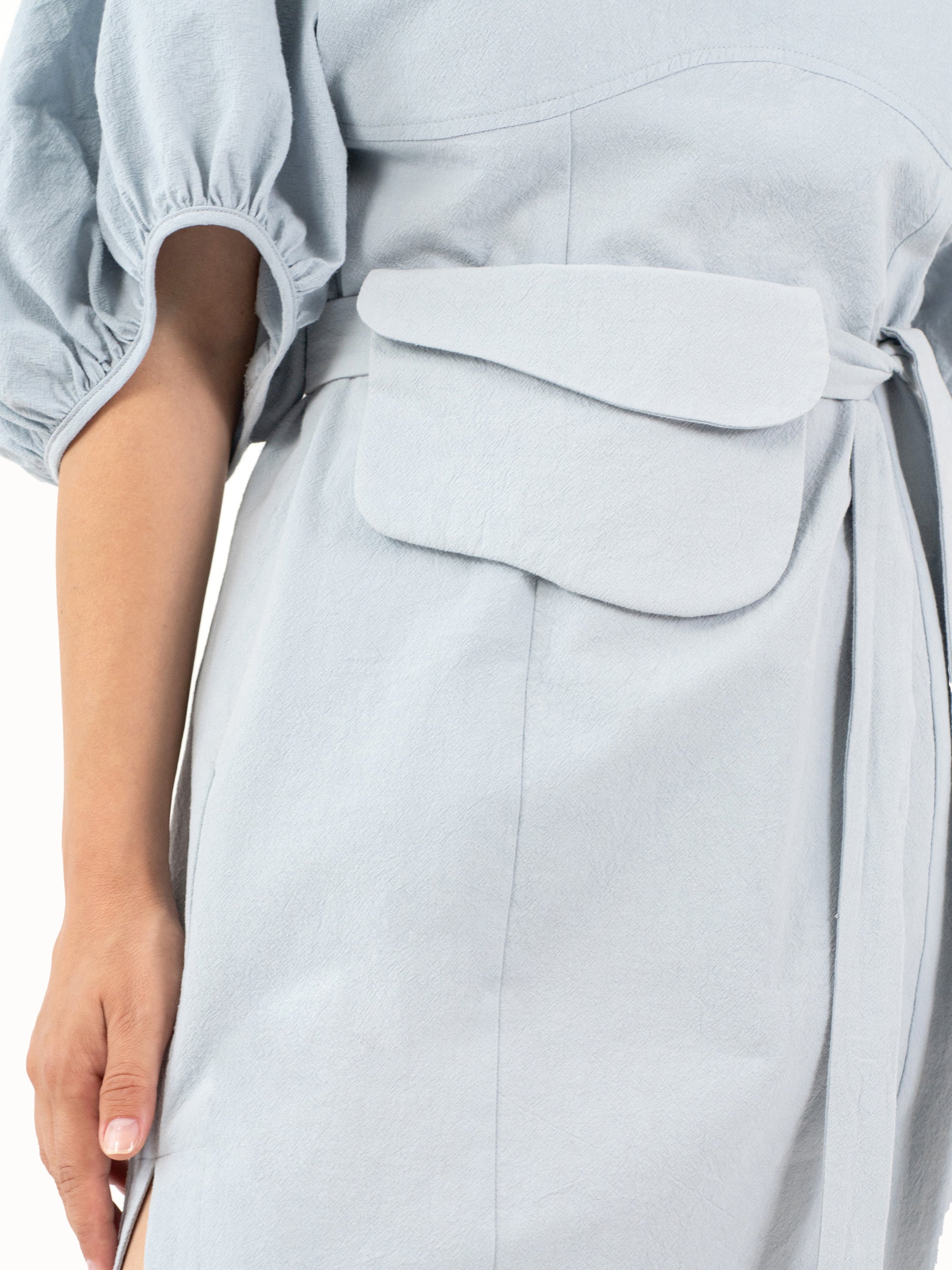 The Belted Cotton Mini Dress – Sky Blue Petite