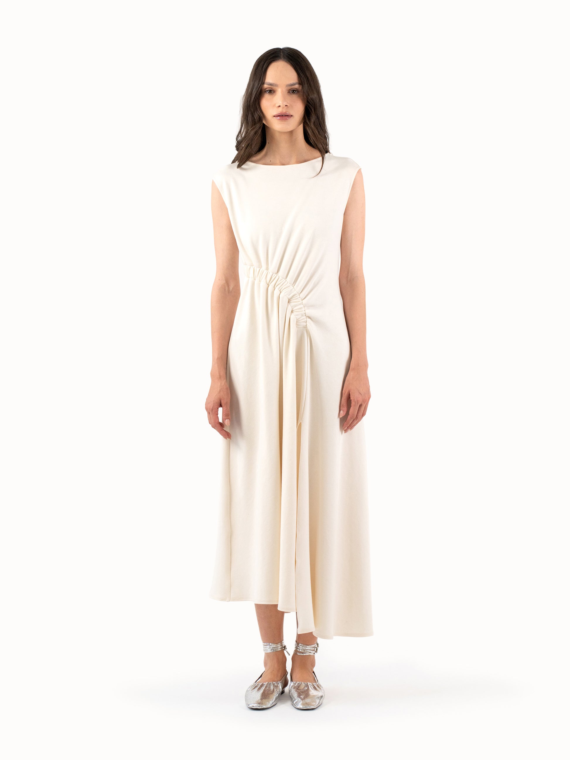 The Ruched Jersey Midi Dress – Ivory