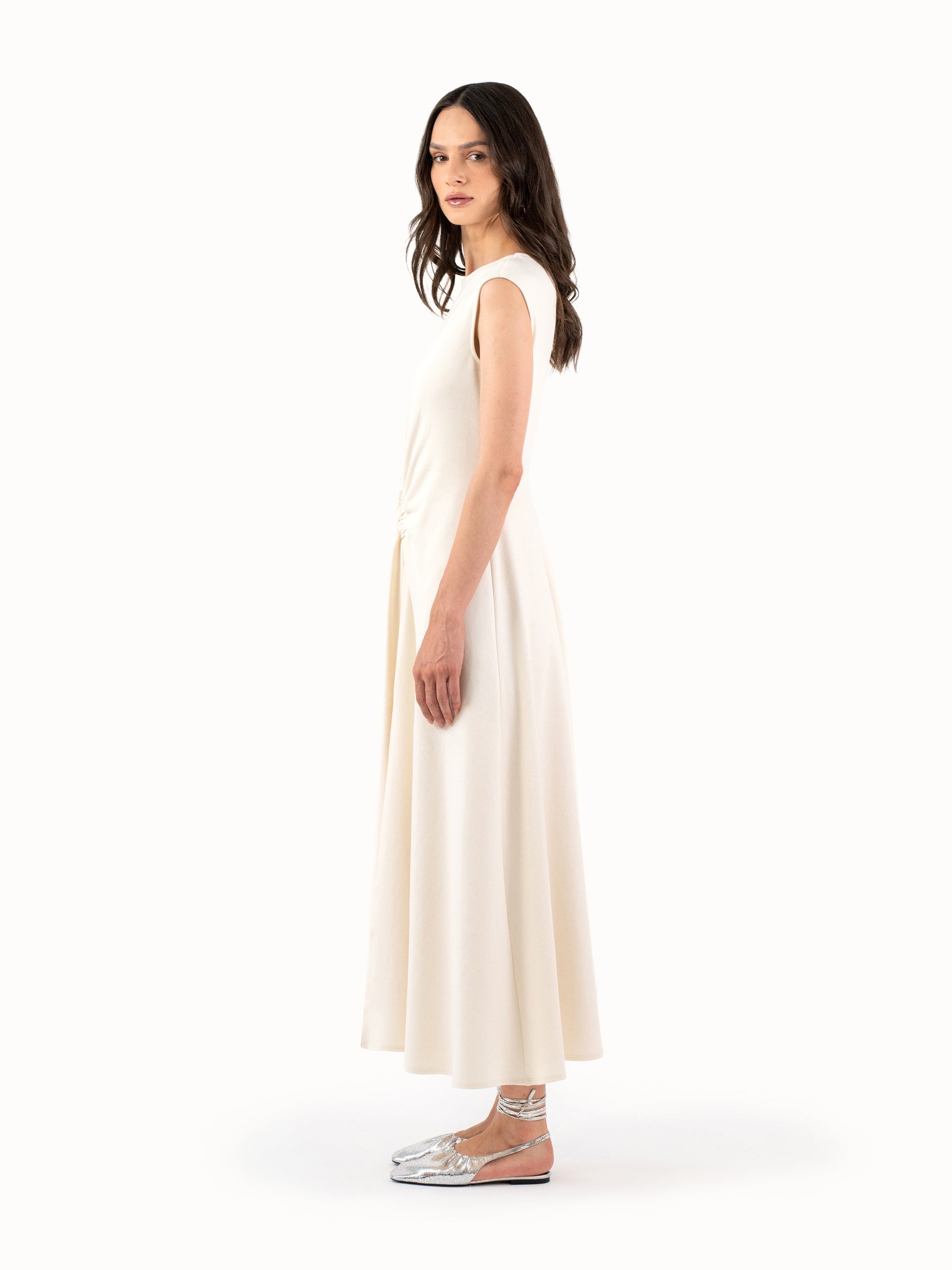 The Ruched Jersey Midi Dress – Ivory