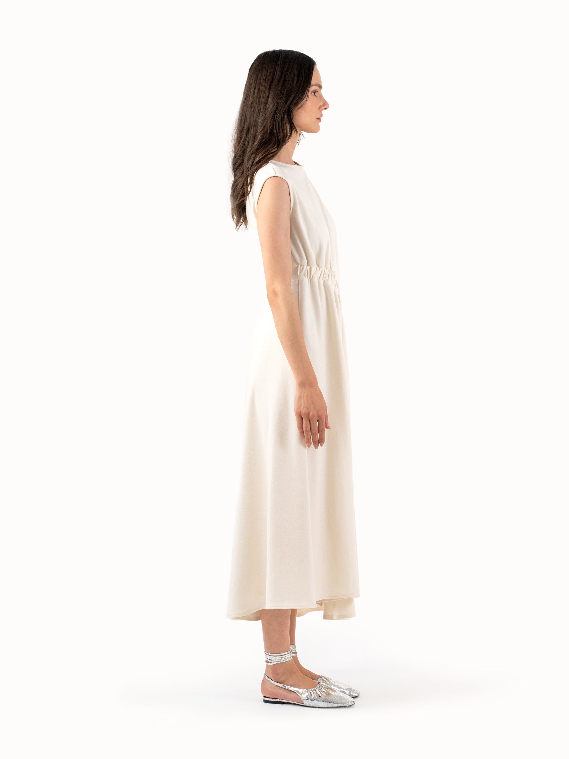The Ruched Jersey Midi Dress – Ivory