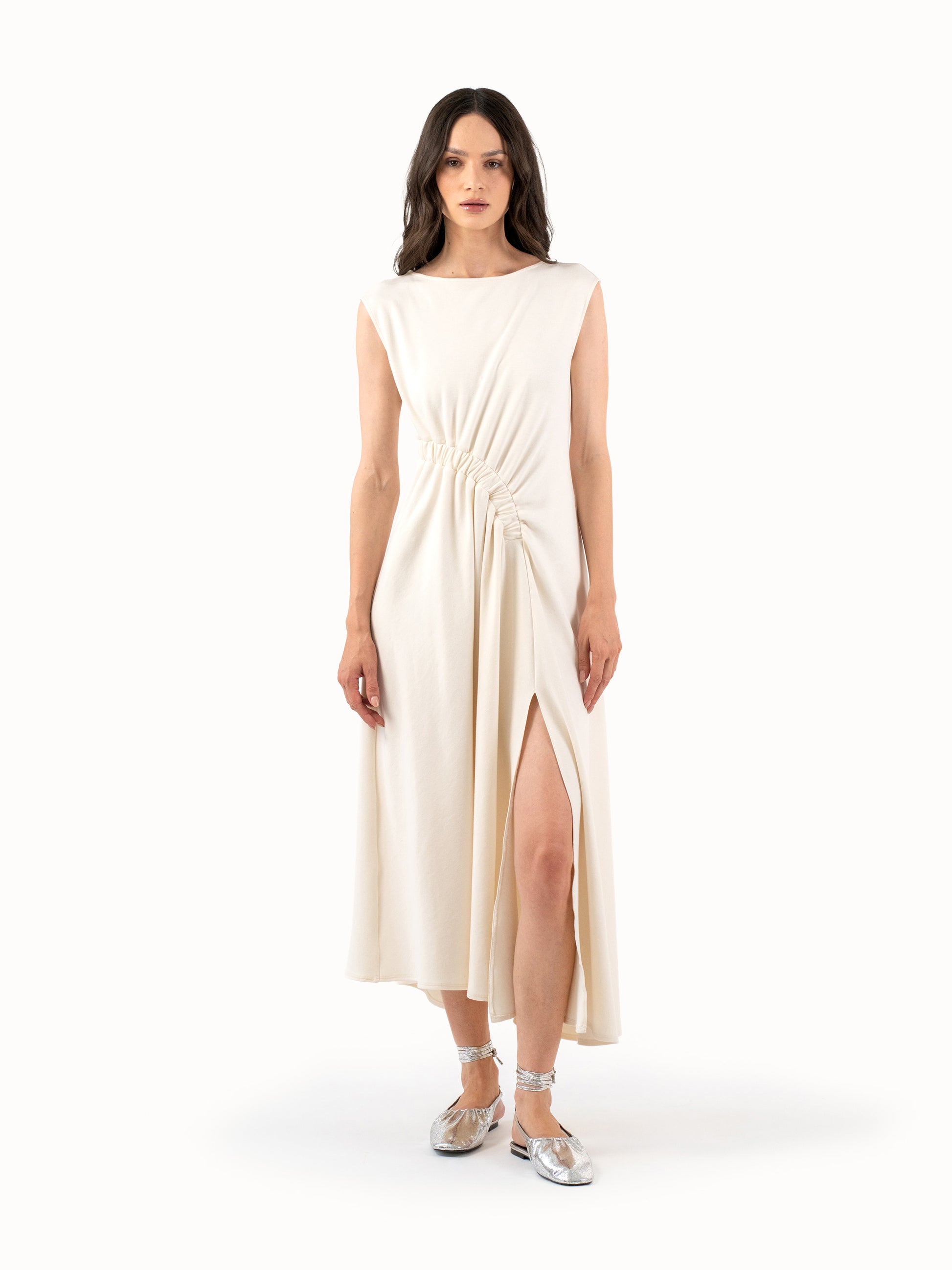 The Ruched Jersey Midi Dress – Ivory