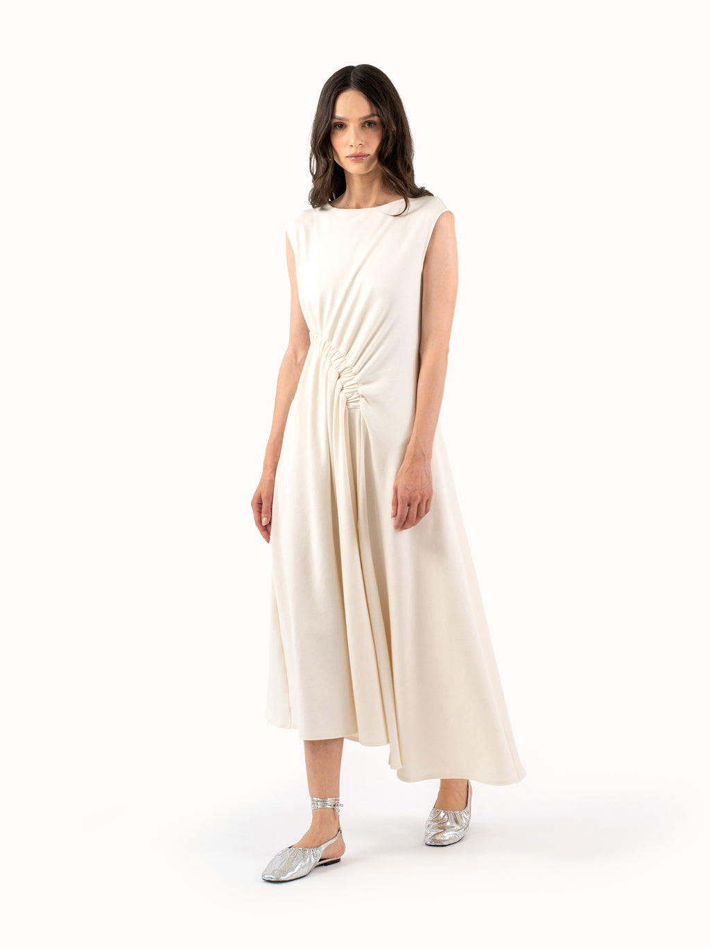 The Ruched Jersey Midi Dress – Ivory