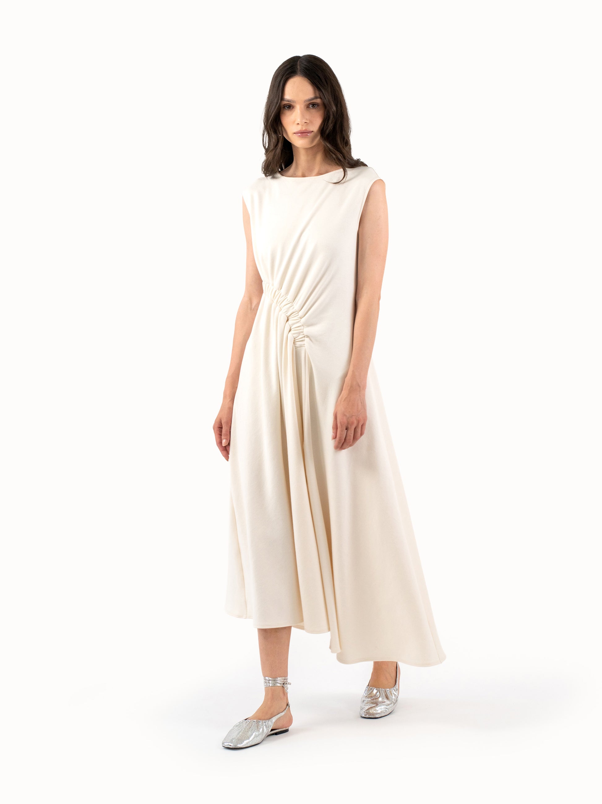 The Ruched Jersey Midi Dress – Ivory