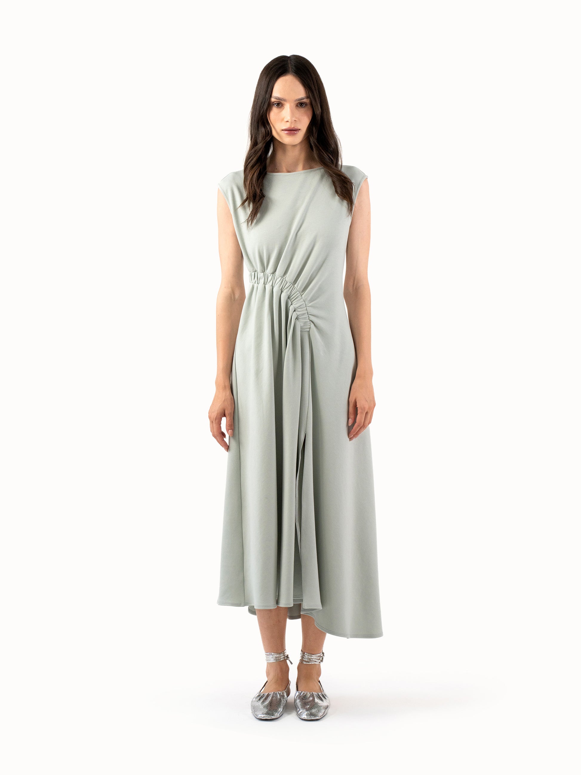 The Ruched Jersey Midi Dress – Mint Green
