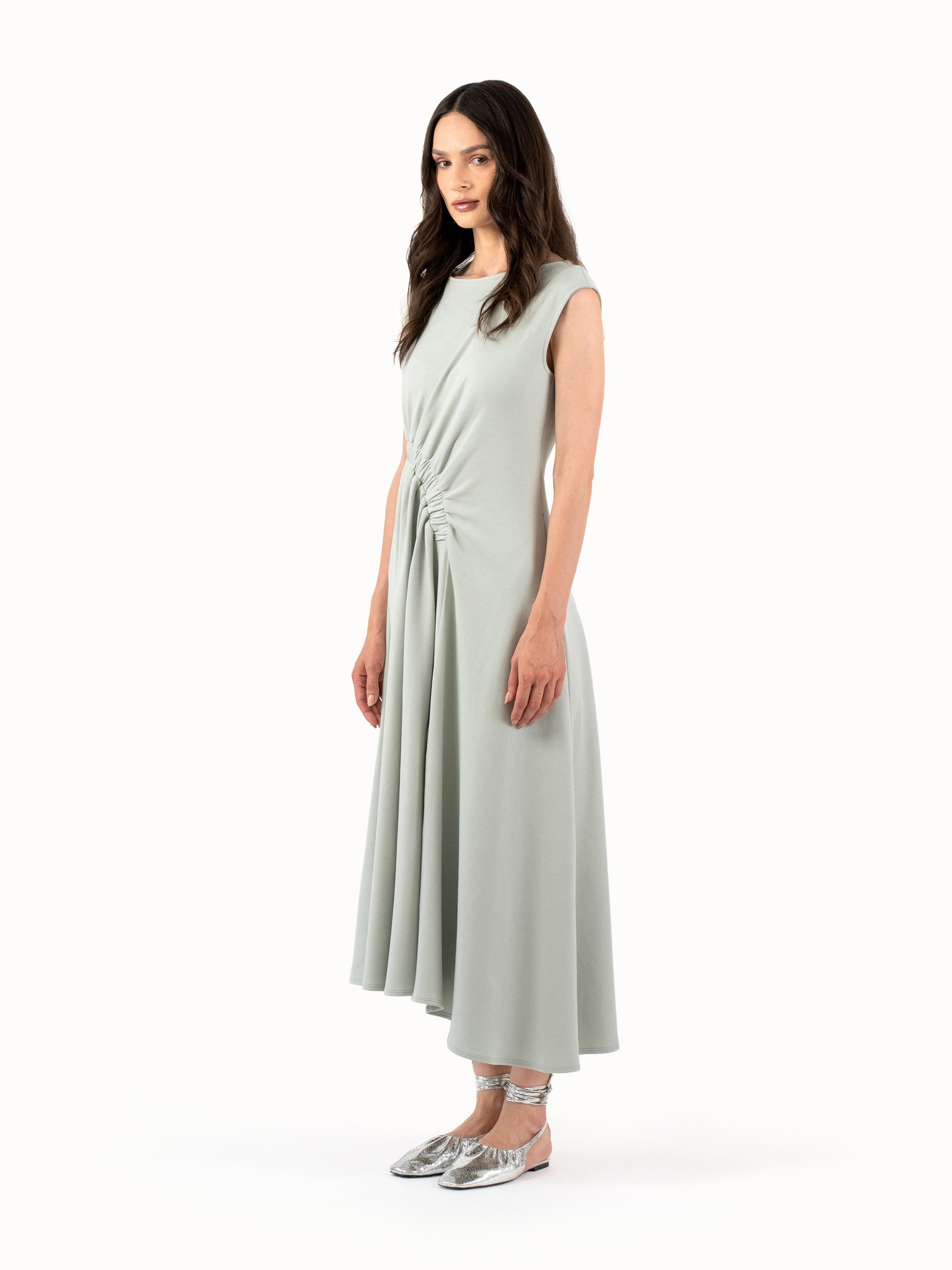 The Ruched Jersey Midi Dress – Mint Green