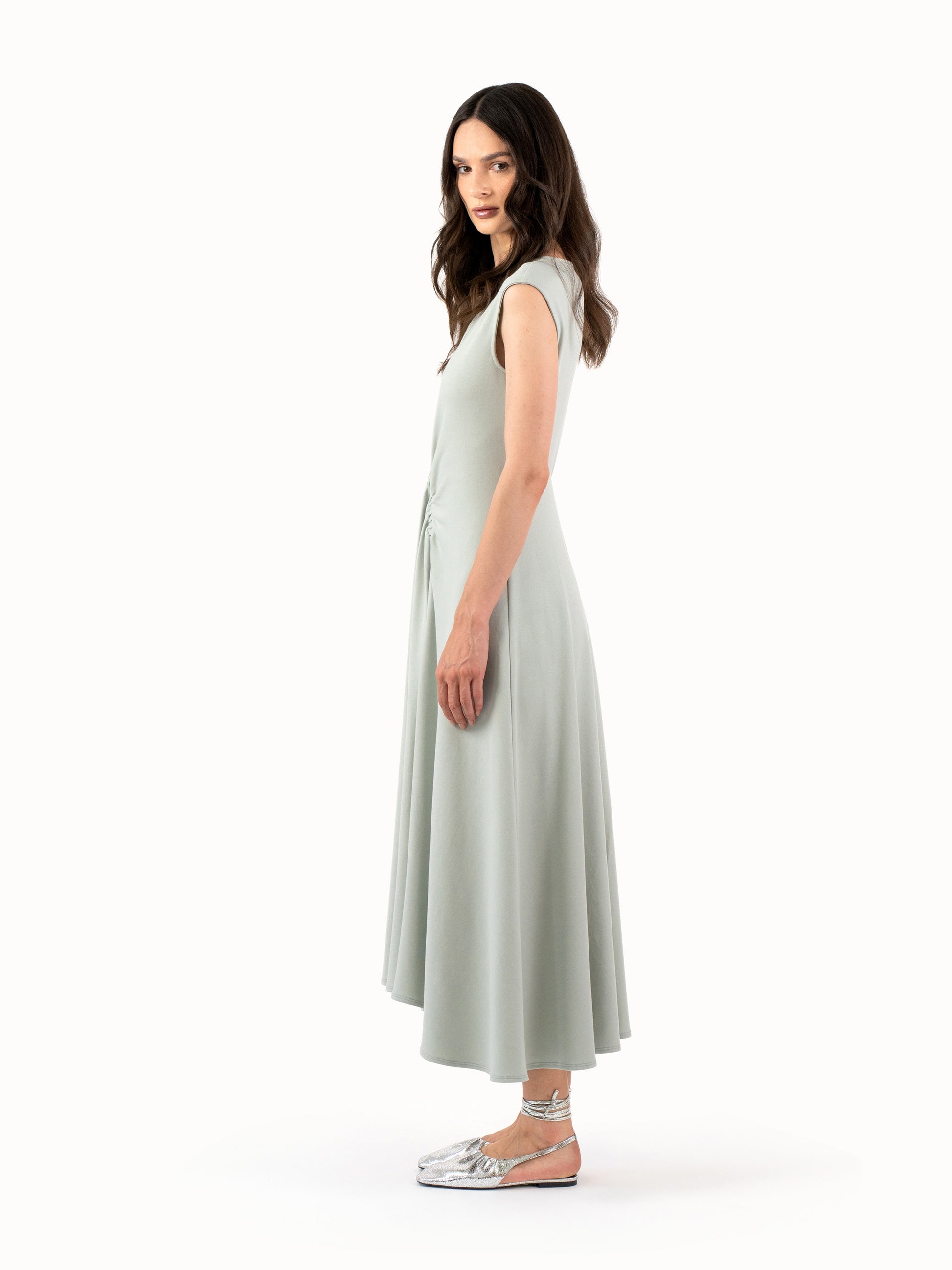 The Ruched Jersey Midi Dress – Mint Green