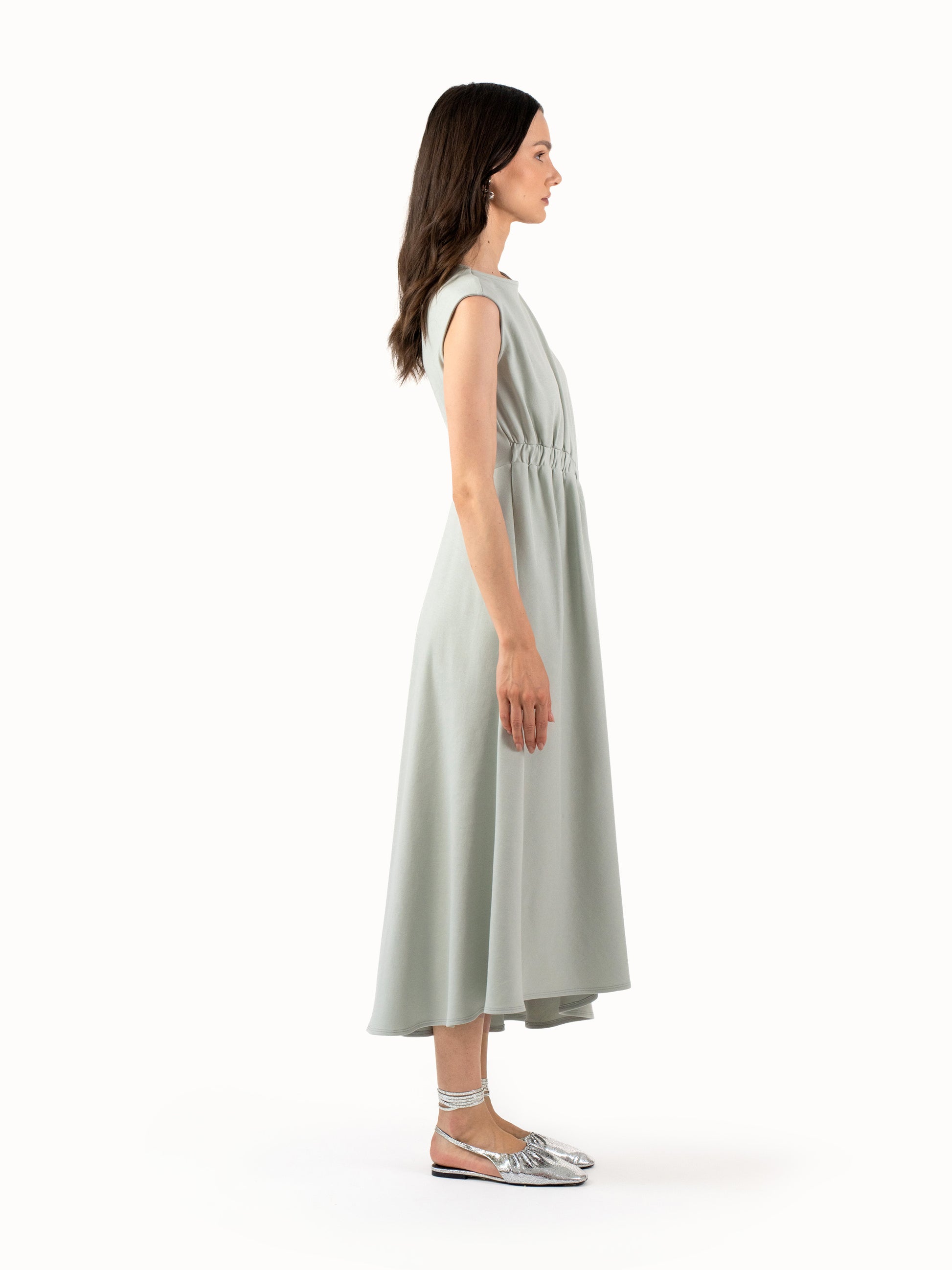 The Ruched Jersey Midi Dress – Mint Green