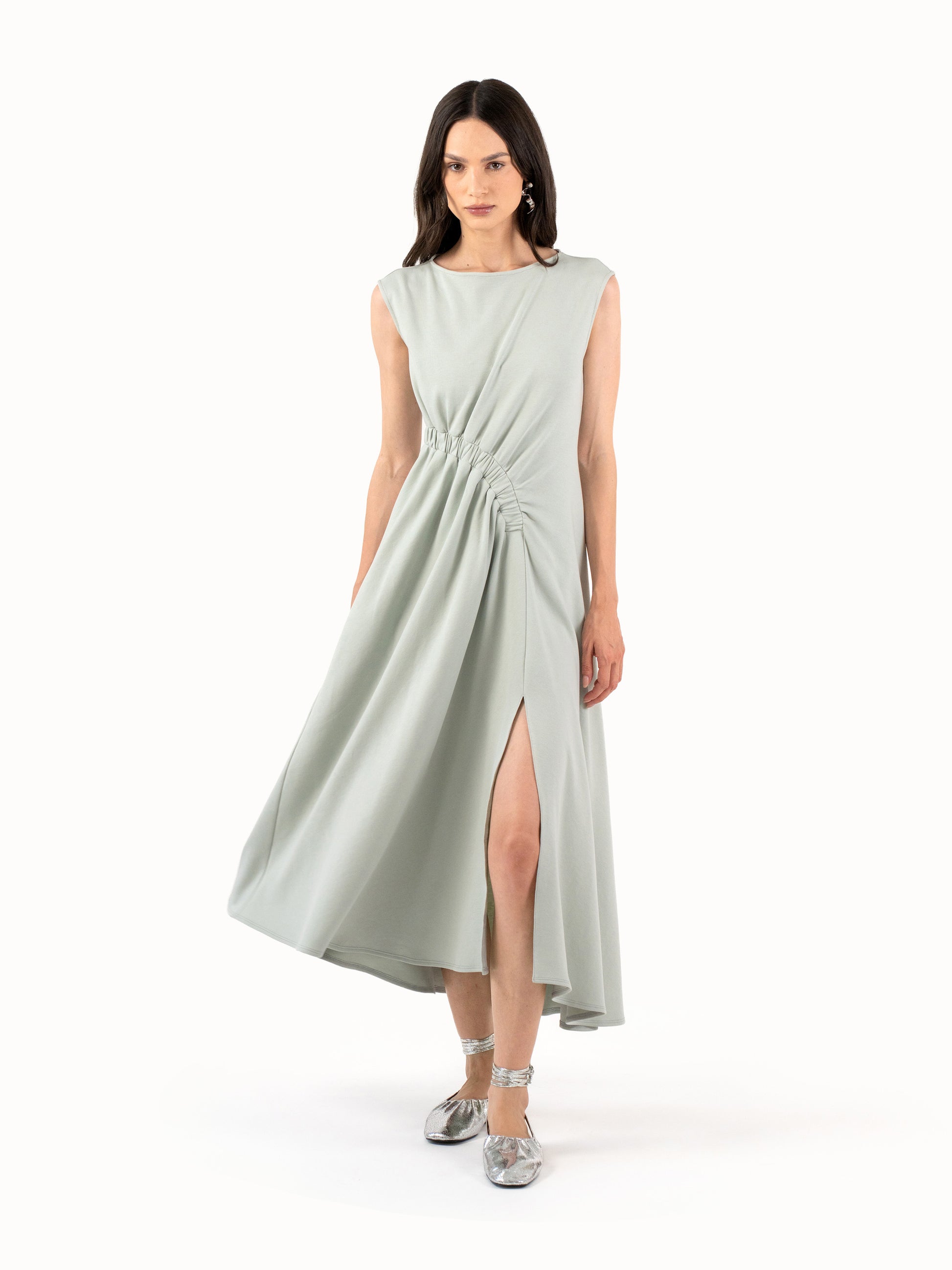The Ruched Jersey Midi Dress – Mint Green