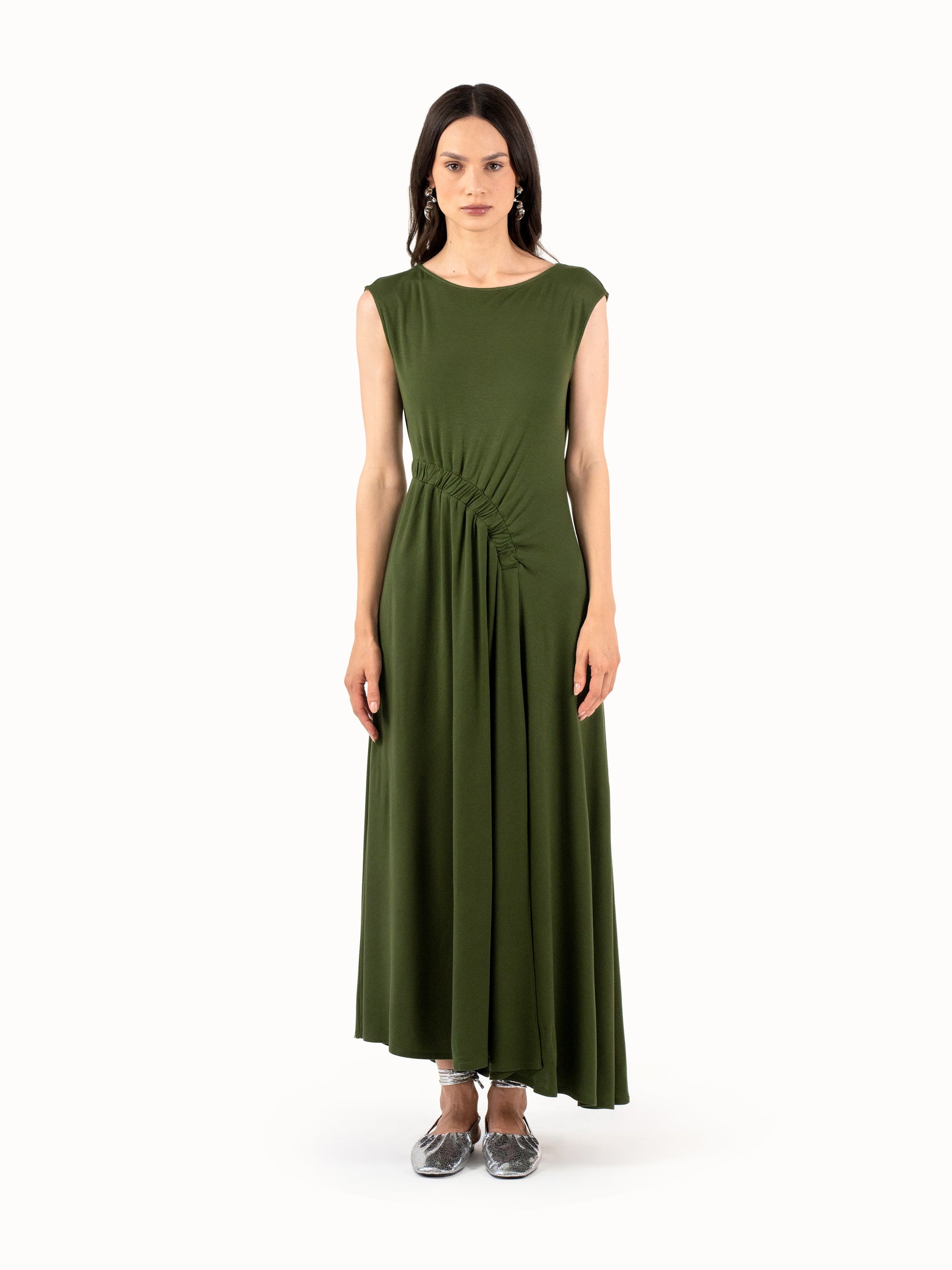 The Ruched Jersey Midi Dress – Deep Forest