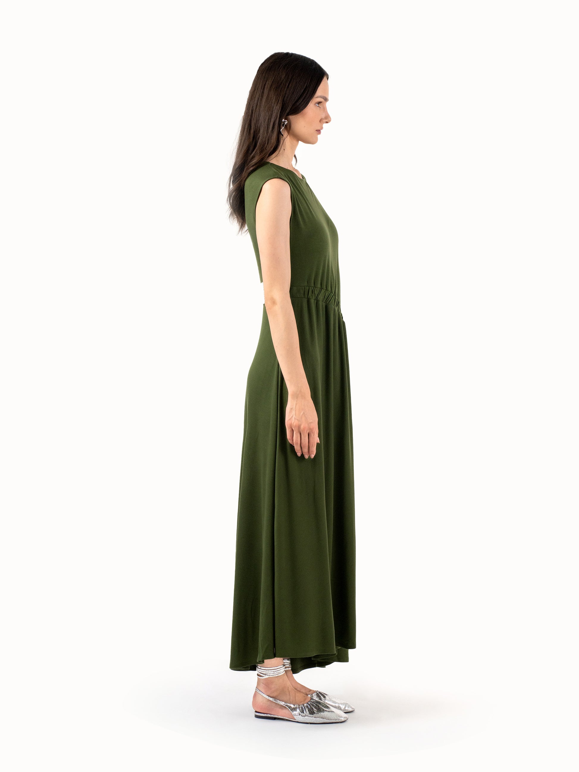 The Ruched Jersey Midi Dress – Deep Forest