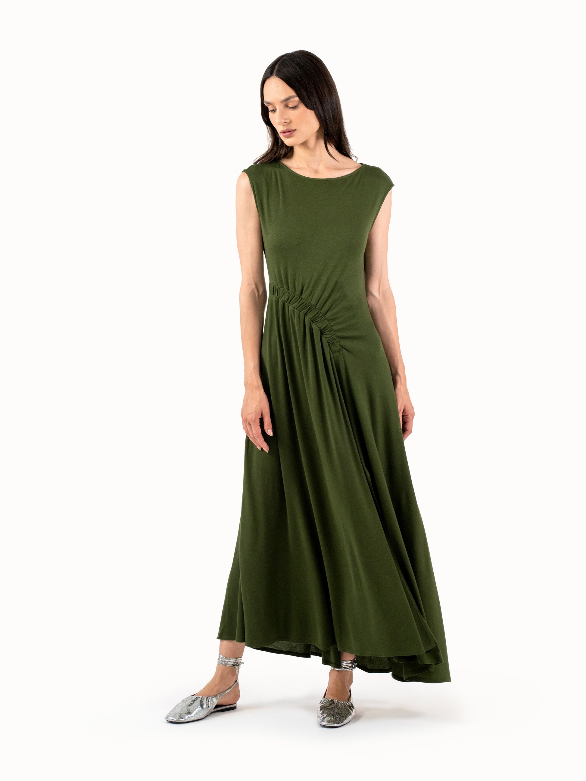 The Ruched Jersey Midi Dress – Deep Forest