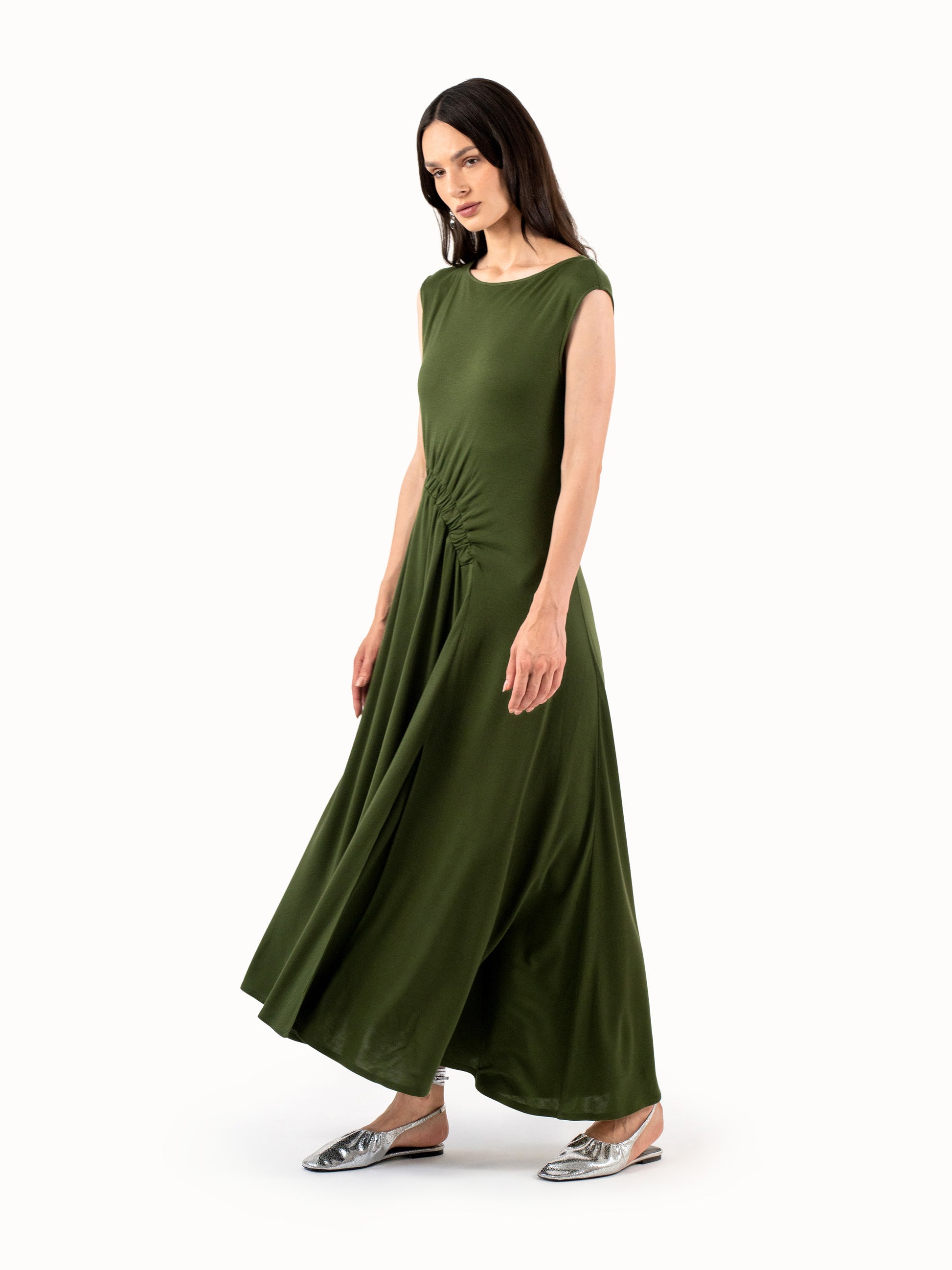 The Ruched Jersey Midi Dress – Deep Forest