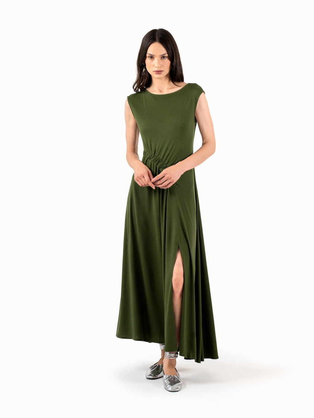 The Ruched Jersey Midi Dress – Deep Forest