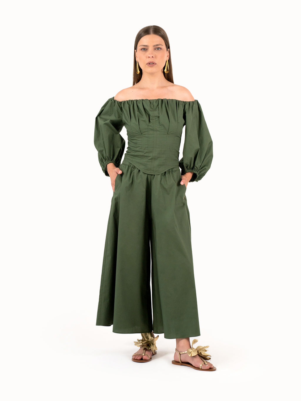 The Off-Shoulder Top – Forest Green Petite