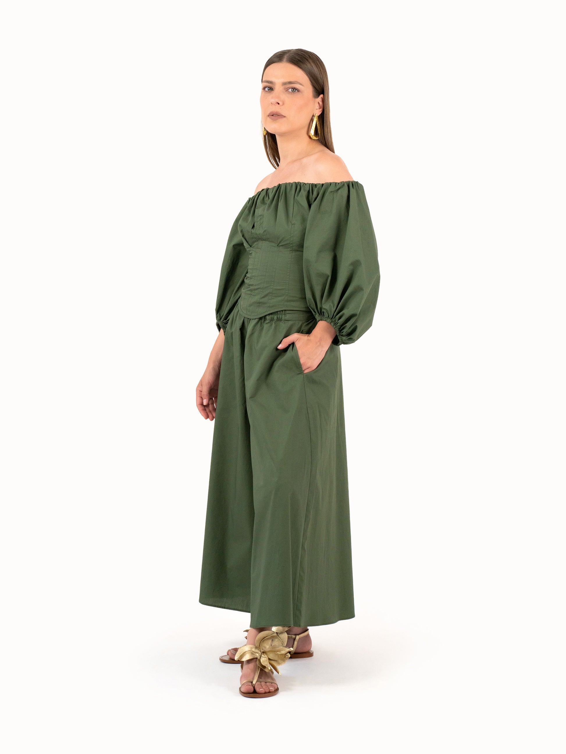 The Off-Shoulder Top – Forest Green Petite