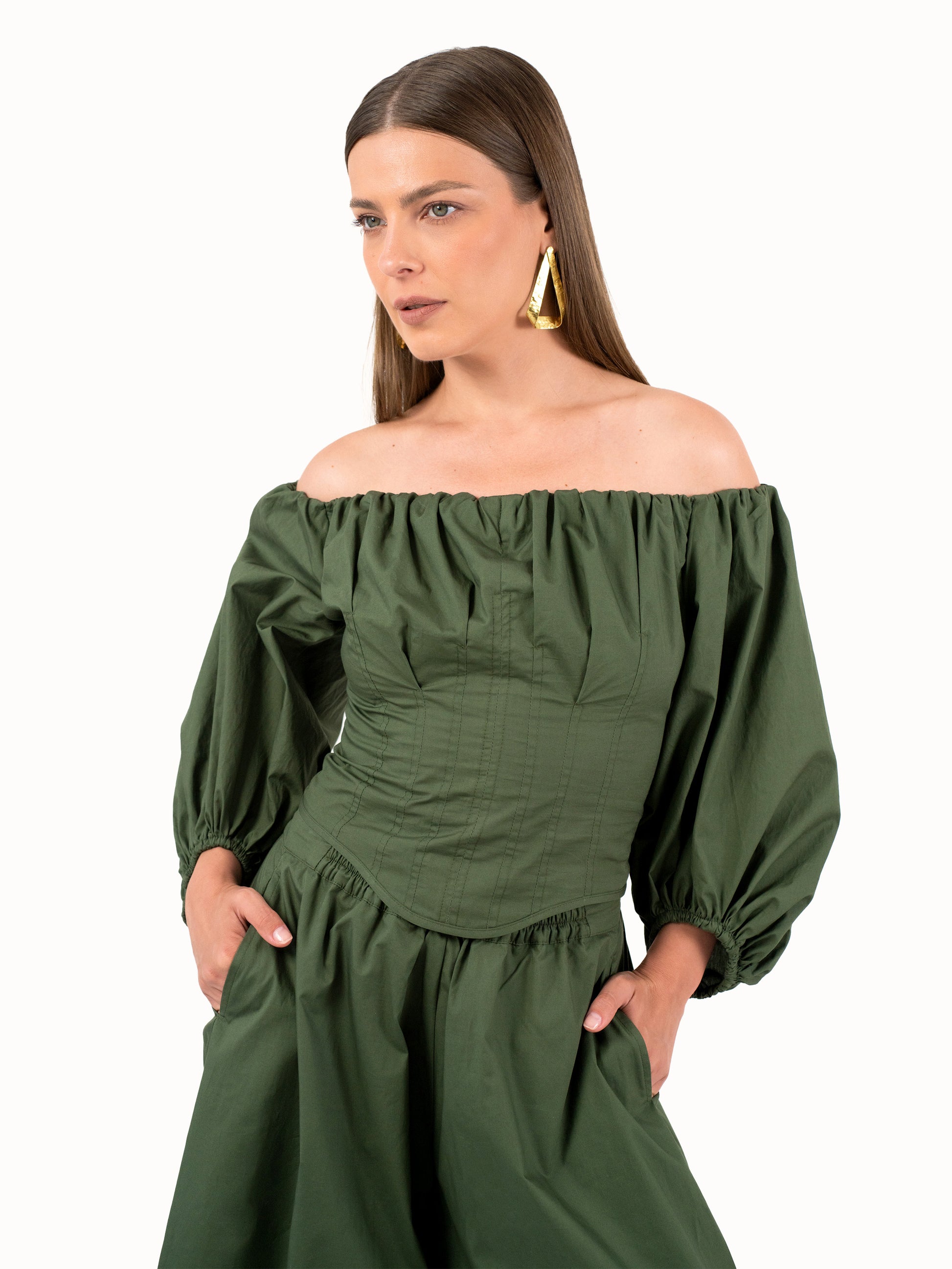 The Off-Shoulder Top – Forest Green Petite