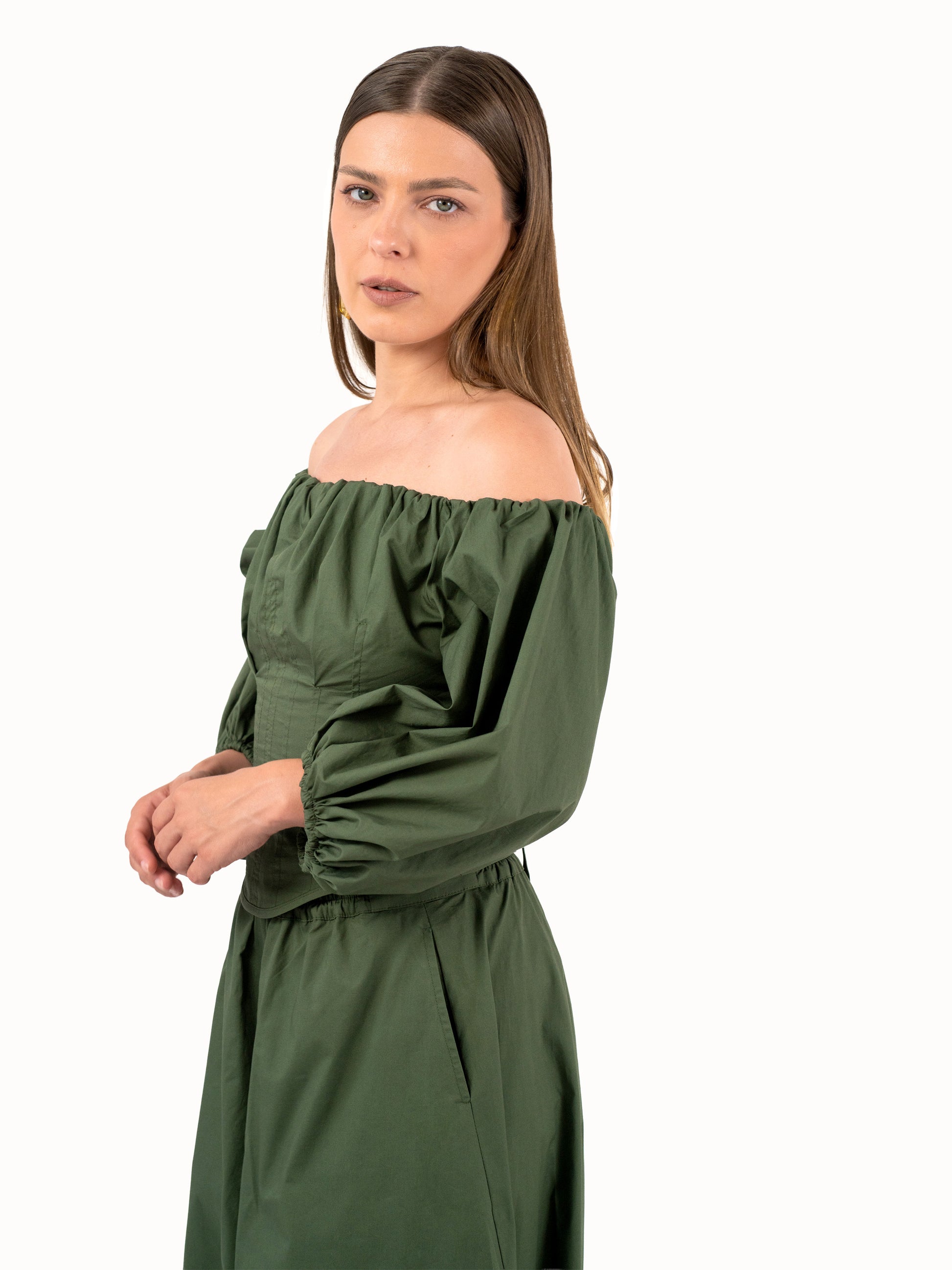 The Off-Shoulder Top – Forest Green Petite