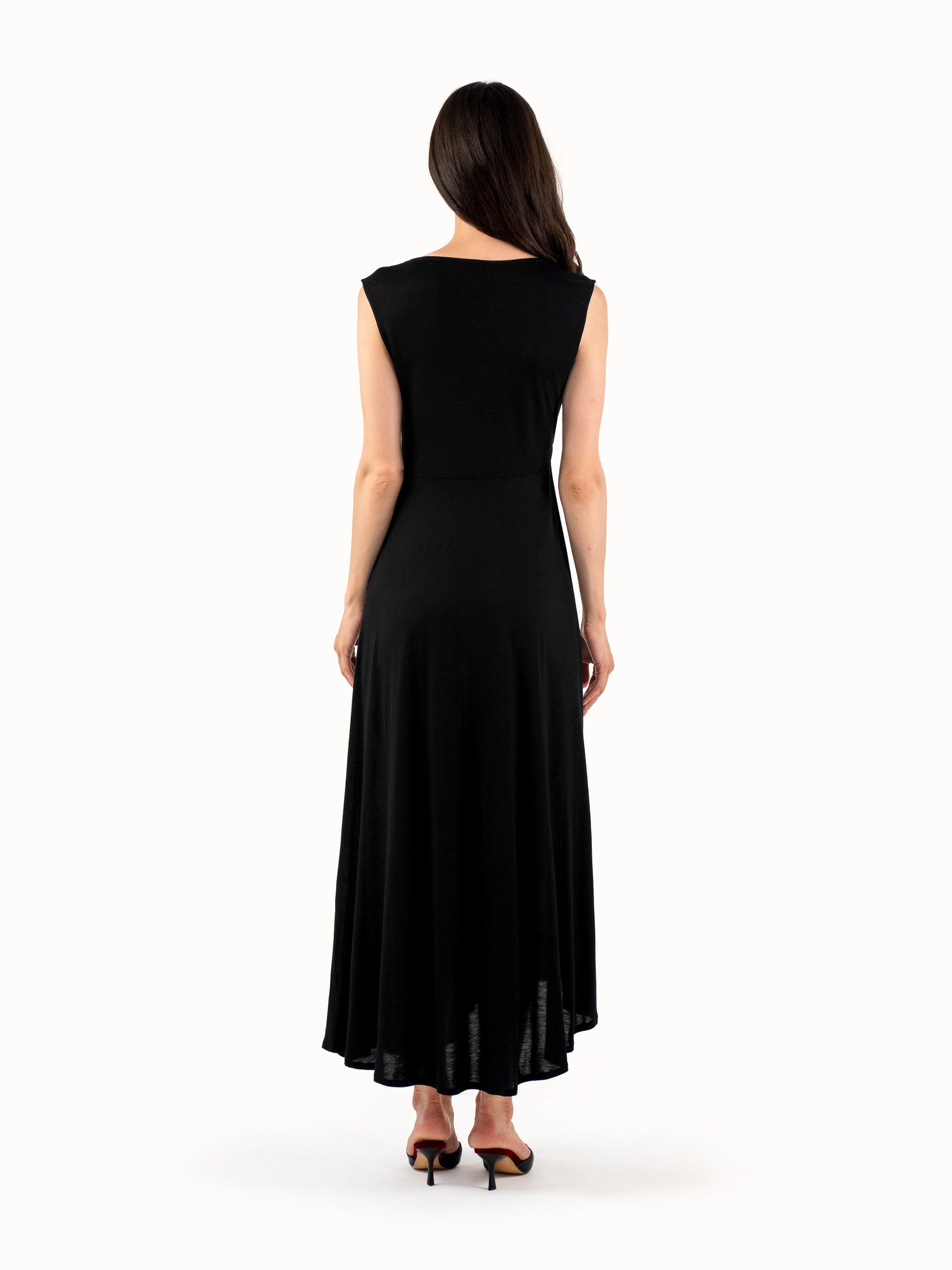 The Ruched Jersey Midi Dress – Black