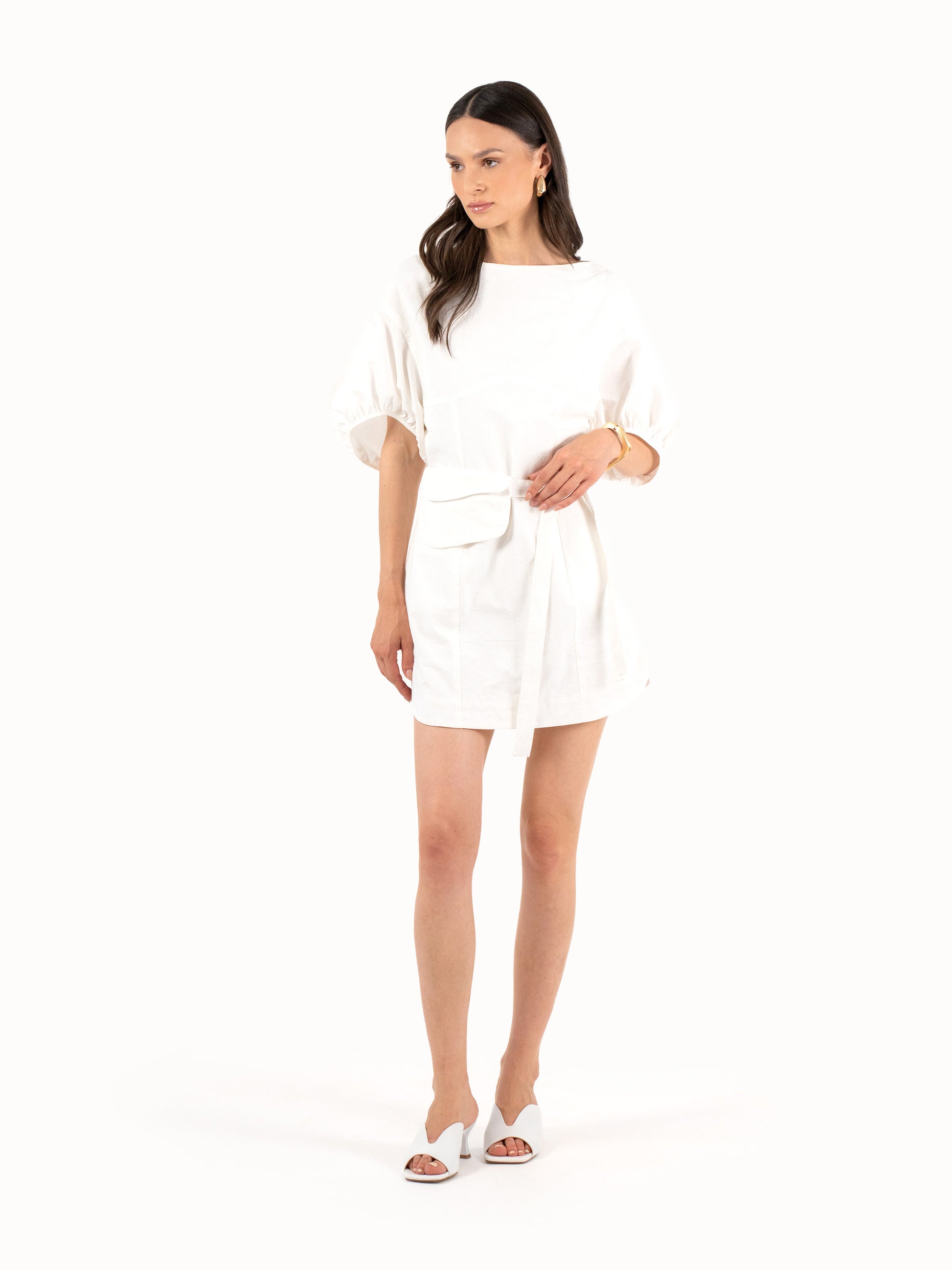 The Belted Cotton Mini Dress – White
