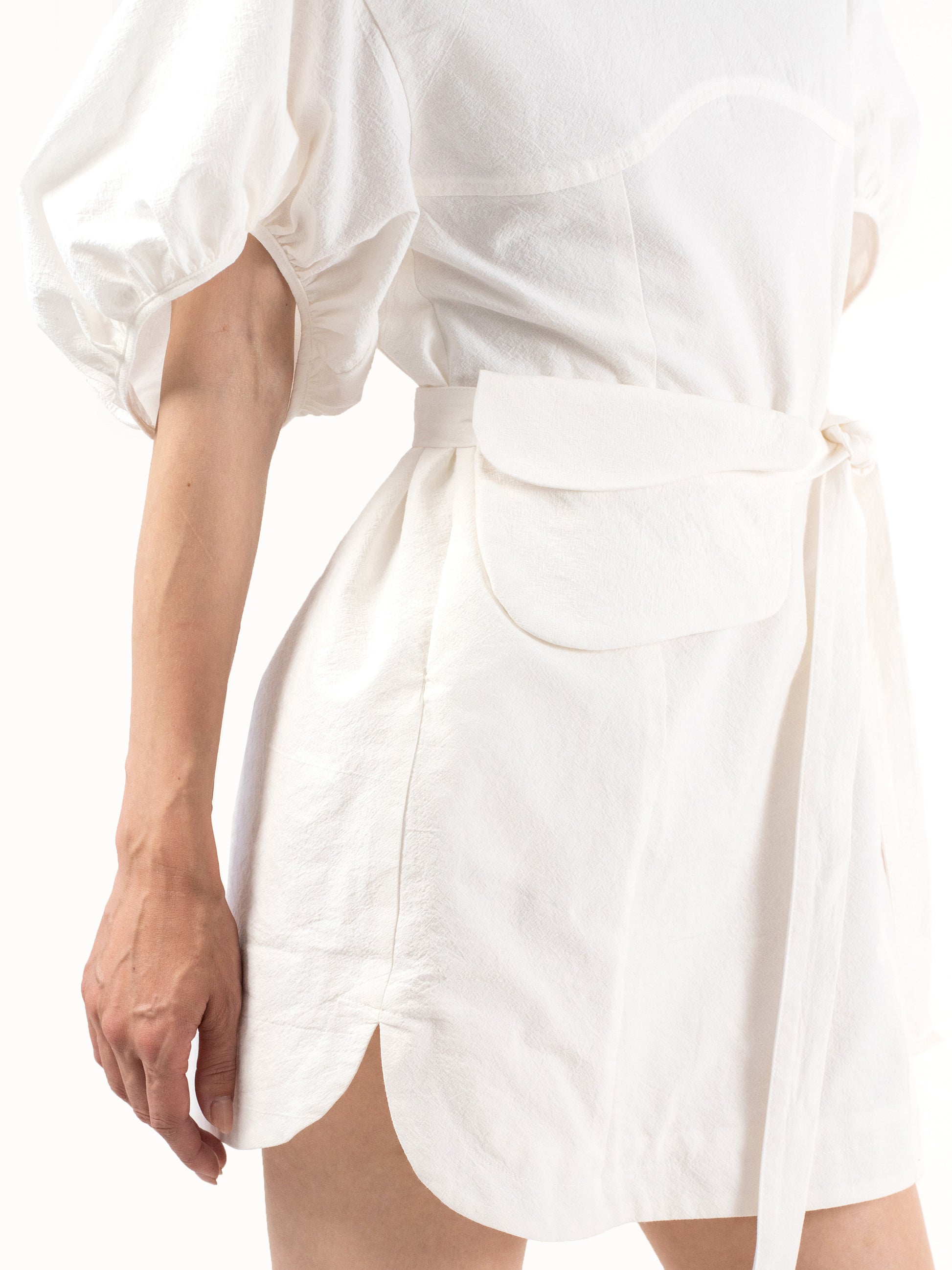 The Belted Cotton Mini Dress – White