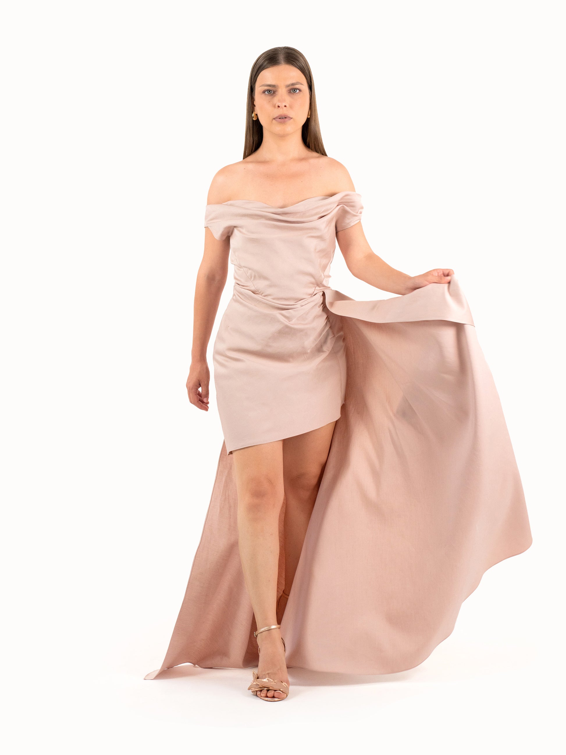 blush asymmetrical dress Cowl Asymmetrical Chiffon Bridesmaid Dress
