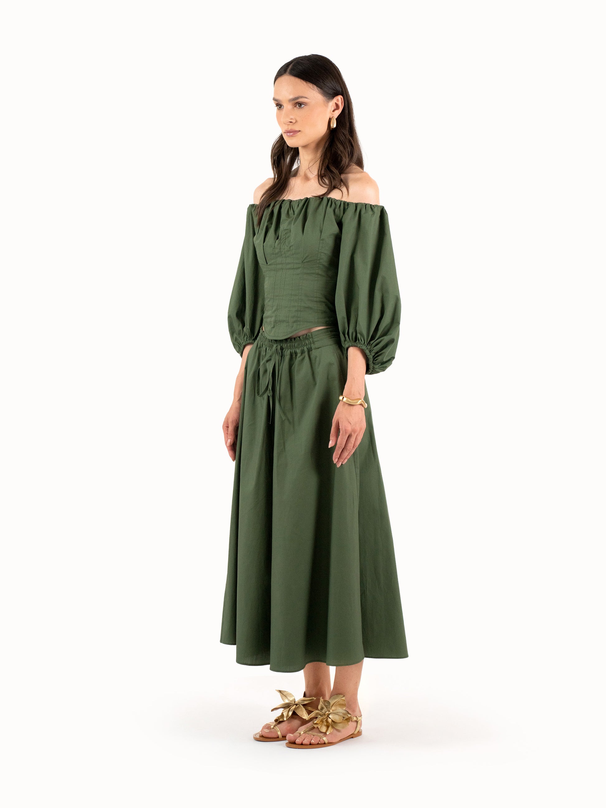 The Cropped Wide-Leg Trousers - Forest Green