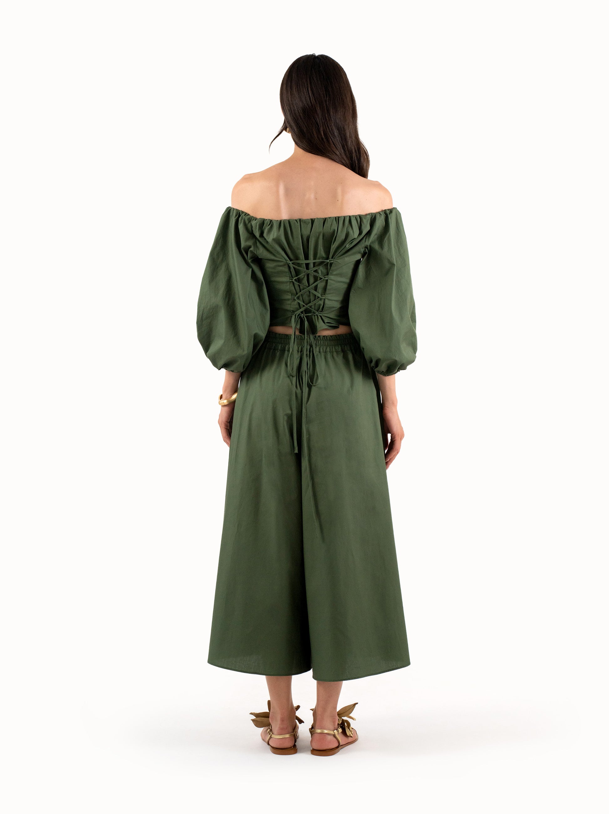 The Cropped Wide-Leg Trousers - Forest Green