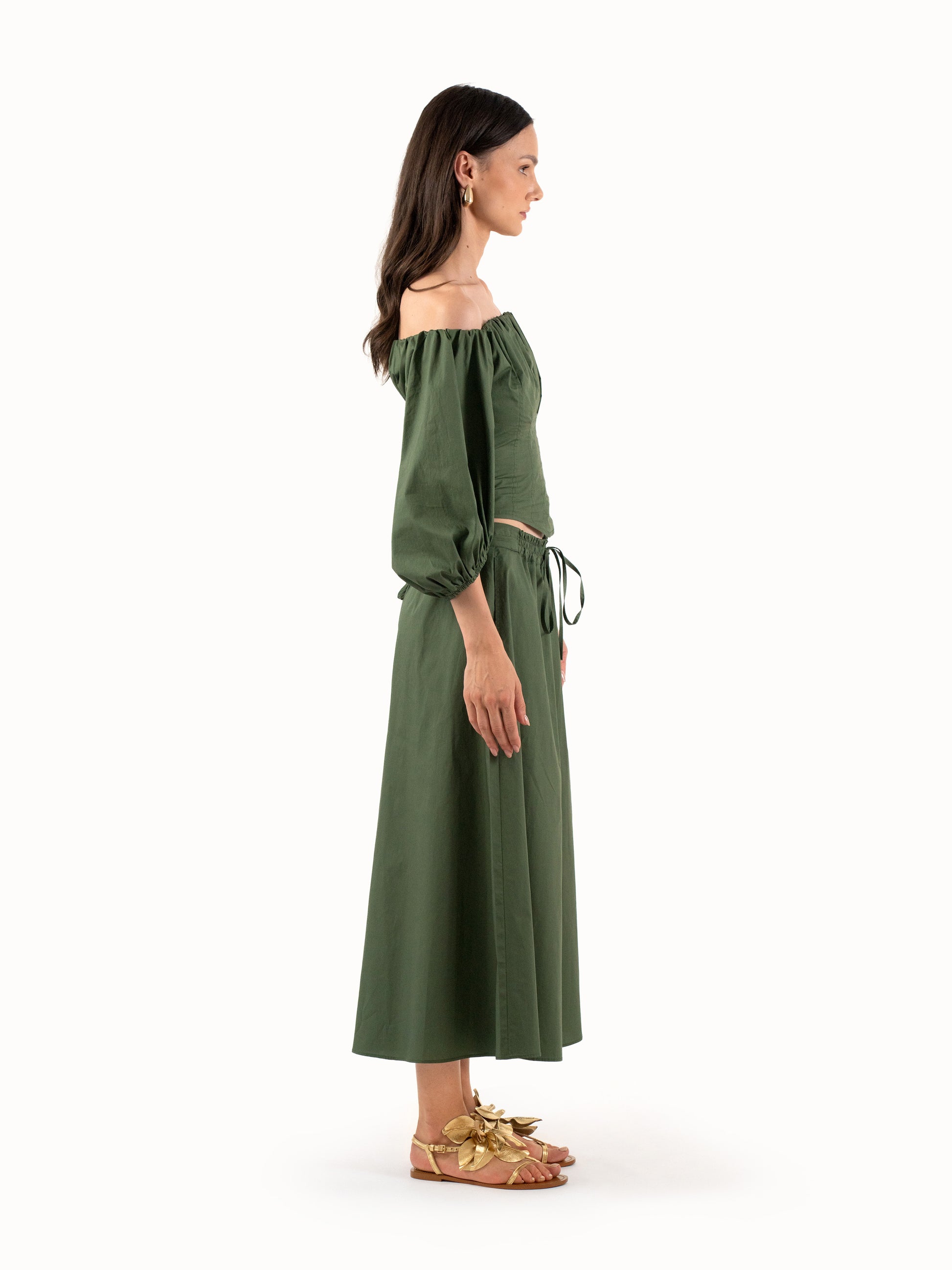 The Cropped Wide-Leg Trousers - Forest Green