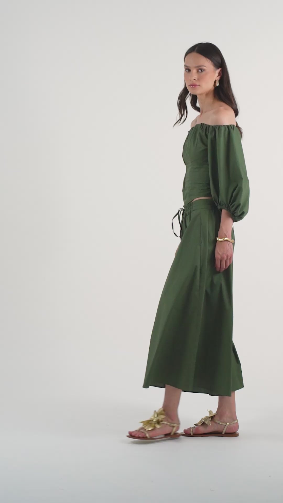 The Cropped Wide-Leg Trousers - Forest Green