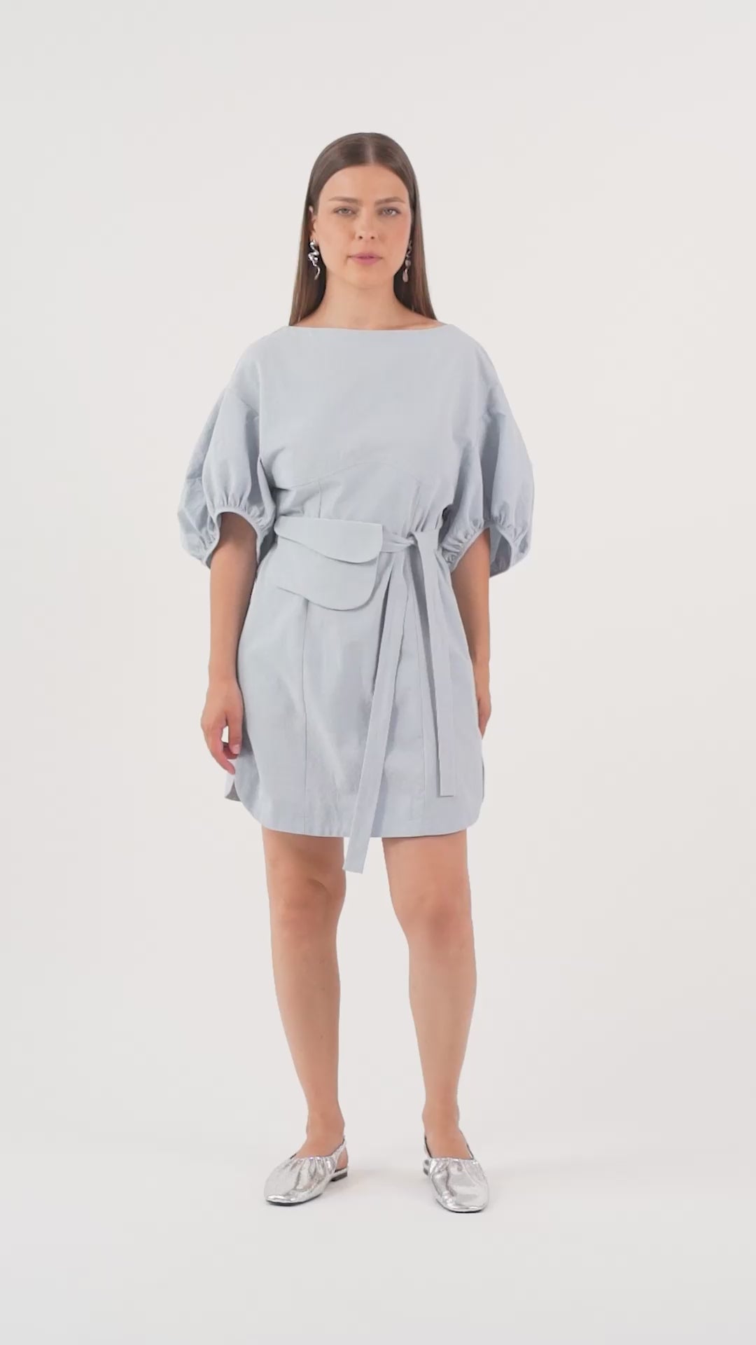 The Belted Cotton Mini Dress – Sky Blue Petite