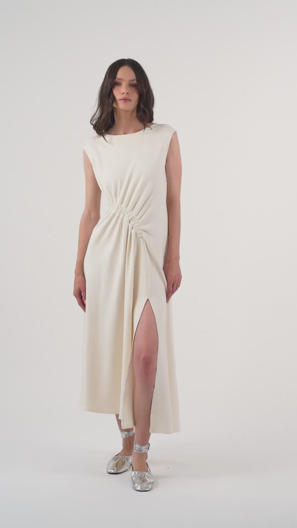 The Ruched Jersey Midi Dress – Ivory